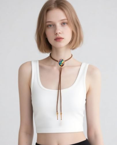 Image of PEARLY JUN Bolo Tie for Women Men Flower Rose Western Cowboy Brown Leather Country Style String Vest Gifts