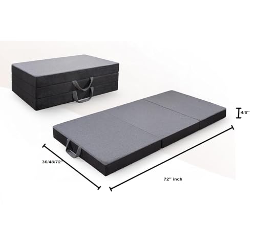 Image of Tri Folding Memory Foam Mattress | Soft & Medium Firm | Foldable Mattress | Guest Bed | Camping Bed | Grey (Single 36x72x6 Inch)