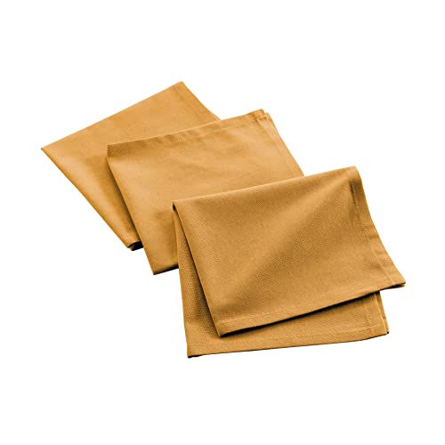 Douceur d'Intérieur, 3 Serviettes de Table (40 x 40 cm) Mistral Moutarde, Coton Recyclé Uni
