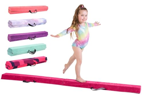 Trave ginnastica artistica per casa - 210/240/270/300 - Incredibile attrezzatura per l'equilibrio per i bambini a casa - Finta pelle scamosciata, schiuma EVA ad alta densità(Rosa - 210cm)