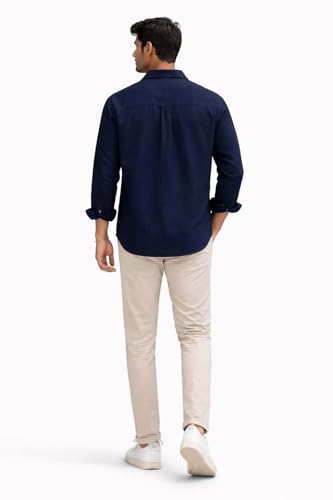 Image of Men's Cotton Blend Casual Wear with Bird Embroidery | Regular Fit Full Sleeve Button Down | Lightweight Summer Style for Daily, Office & Party