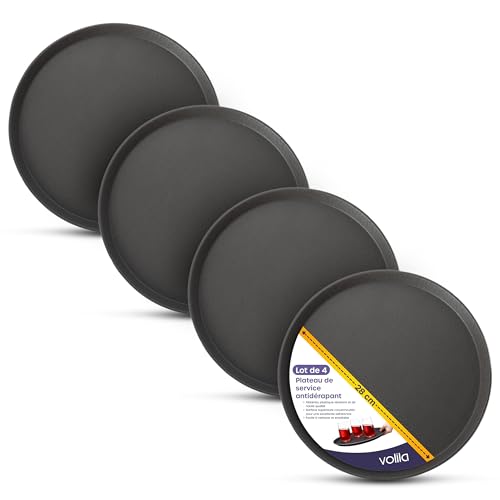 Plateau de service de boissons rond antidérapant - Ustensiles de cuisine, bars et restaurants (28 cm, lot de 4)