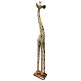 Stoneage Arts Albesia Native Wood Tall Hand-Crafted Giraffe Statues Striking Designs and Sizes. Nature's Graceful Beauty Engulfs Safari Home Décor All Occassions. (Burnt Kakhi, 40 Inch)