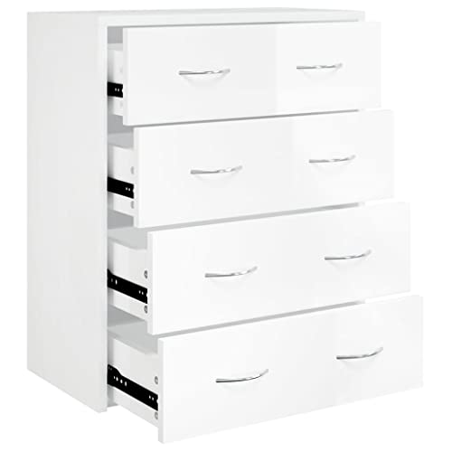 vidaXL Buffet avec 4 Tiroirs Armoire Latérale Meuble de Rangement Organisateur de Maison Salon Salle de Séjour Intérieur 60x30,5x71 cm Blanc Brillant