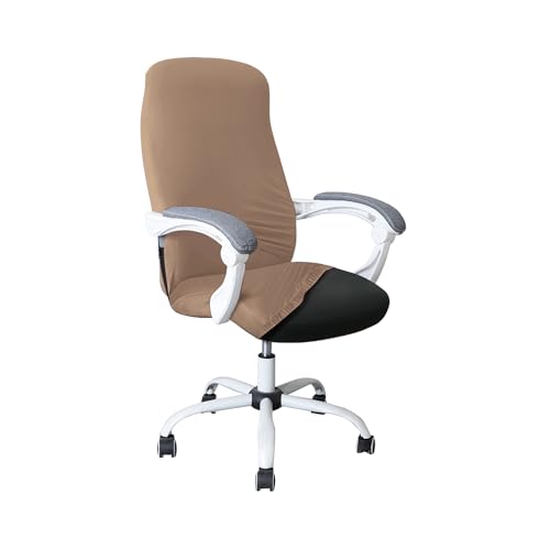 Image of HOKIPO 'SereneSolids' 140 GSM Office Chair Cover for Desk Chair (Mid-Back) - Stretchable Fabric, Washable, Durable & Anti-Slip - Fits Mid-Back Office Chairs, Dark Camel (AR-5221-DCML-M)