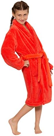 Kids Robe, Microfleece Soft Plush Bathrobe (Small / 3-5 Years, Coral)