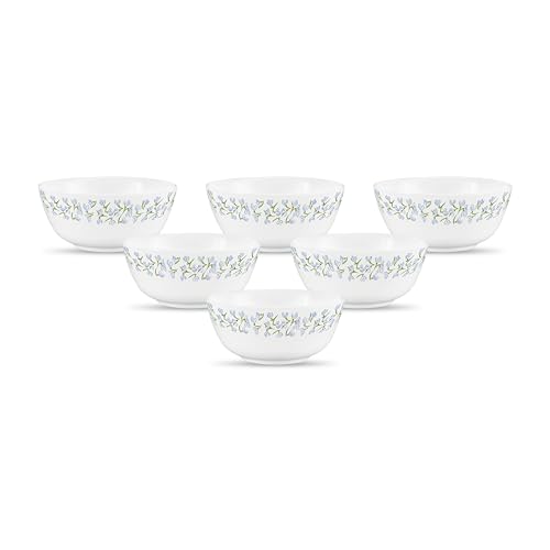 Image of La Opala Diva, Pearl Collection Opal Glass Crockery | Vegetable Bowl 220 ml Set of 6 | Silky Cluster Design | for dal & Condiments | Microwave Safe | 100% Vegetarian | Extra Strong | Light & White