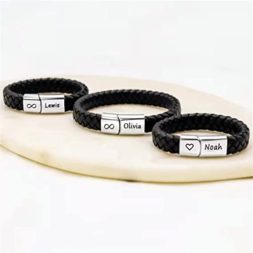 Soworth Custom Bracelets For Men, Personalized Bracelet For Men, Braided Leather Bracelet With Names Engraved, Birthday Christmas Thanksgiving Gifts For Dad, Grandpa, Uncle, Husband, Son (8.6In) #TOP5