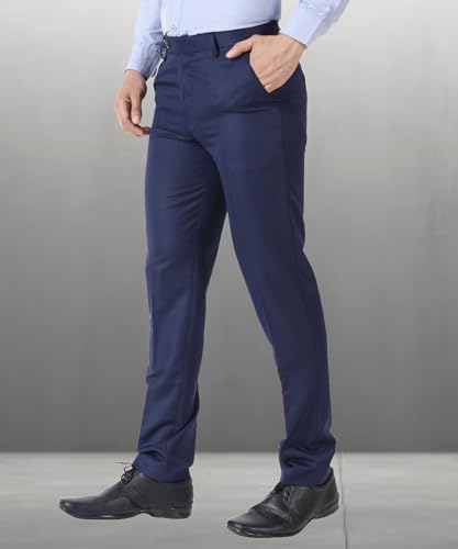 Image of MALENO Men's Slub Effect Solid Trouser | Classic Slim Fit Formal Trousers for Men | Slim Fit Trousers for Men