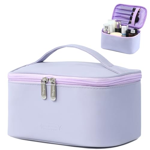 Meiyuuo Makeup Bag Large Cosmetic Bags for Women Girls Cute Travel Zipper Pouch Toiletry Organizer for Beauty Essentials Waterproof (Lavender Purple)