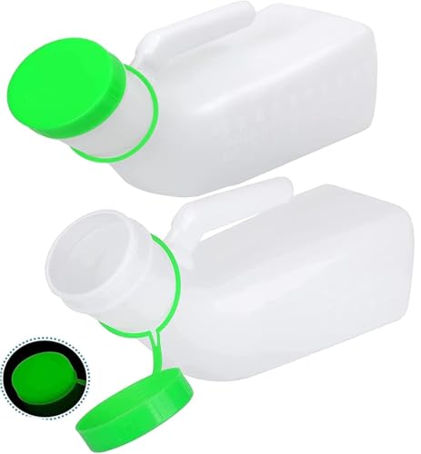 pobuu 2 Pack Male Urinal Glow in The Dark,Screw Cap 1000ml Portable Urinals Pee Bottles,Spill Proof Urinal Bottle for Car,Hospital,Elderly & Incontinence