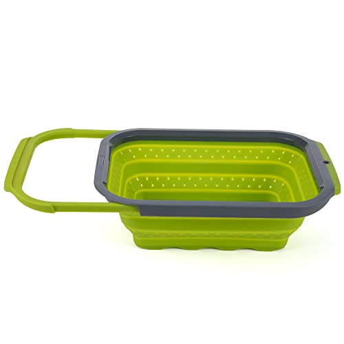 Collapsible Silicone Over-The-Sink 6 Qt Colander, Green/Black #TOP16