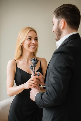 Hand-Forged Iron Rose with Engravable Steel Base – Personalized Eternal Metal Flower, 6th (Iron) or 11th (Steel) Wedding Romantic Handmade Rose for Wife or Couple