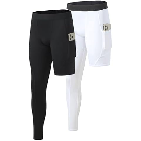 Towintec Men’s One Leg Compression Pants Full Length Tight for Basketball 1/2 Single Leg Long Pant Base Layer Sport Leggings Underwear(Black+White,S) Cover