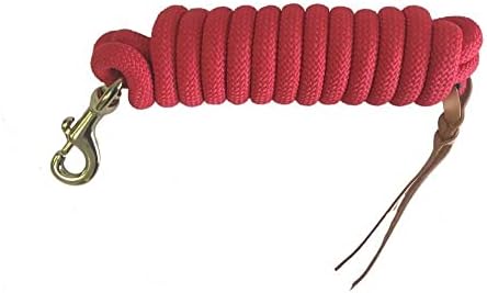 Formay Cowboy Horse Lead Rope 10' x 5/8" Leather Popper Nylon Brass Bolt Snap Red