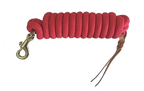 Formay Cowboy Horse Lead Rope 10' X 5/8" Leather Popper Nylon Brass Bolt Snap Red #TOP19