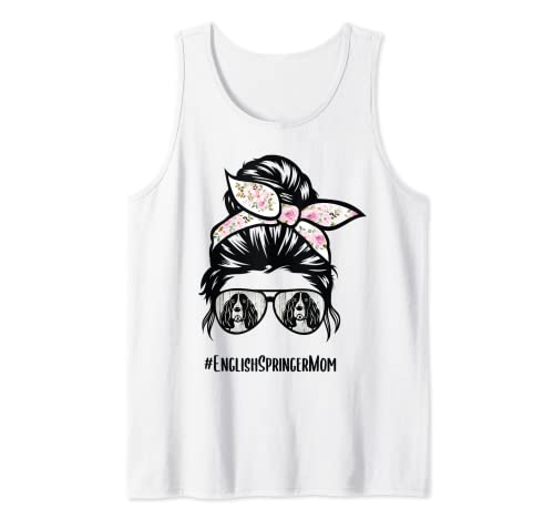 English Springer Spaniel mom messy bun hair glasses Tank Top