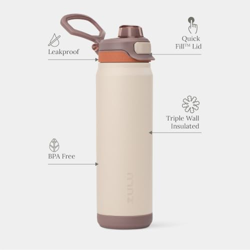 Image of ZULU Powerfill Pro 32oz Stainless Steel Water Bottle with Quick Fill Lid, Triple Walled Vacuum Insulated Metal, Leak Proof Locking Lid, Sip and Chug, Reusable BPA Free, Driftwood