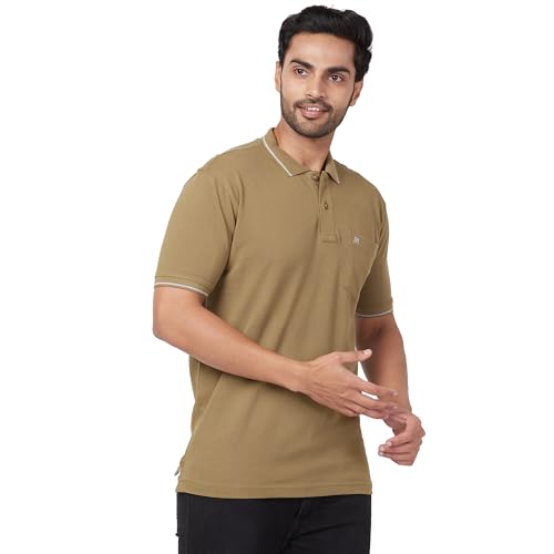 Image of Raymond Men's Modern Fit Solid Pattern Pure Cotton Half Sleeve Polo Neck Casual T-Shirt