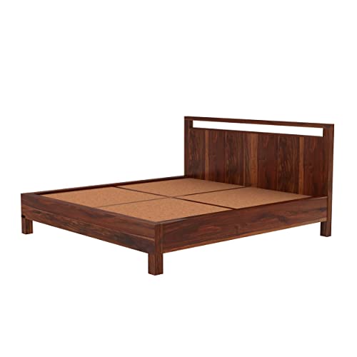 Image of Solid Wood King Size Bed for Bedroom | Wooden Furniture Crafted from Premium Sheesham Wood | Elegant Bedroom Double Bed Without Storage | Brown Finish (83.75X78.75X41.3 Inches)