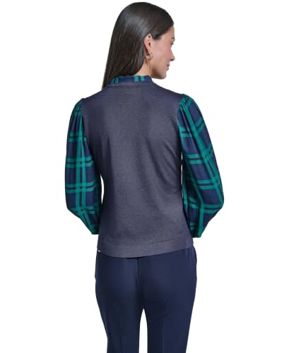 Image of Tommy Hilfiger Women's Long Sleeve Twofer Sweater with Woven Sleeves