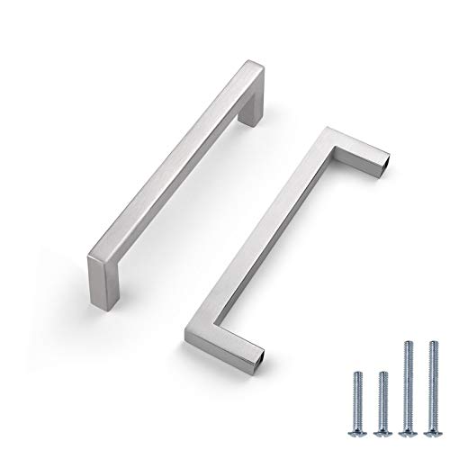 PinLin Lot de 10 poignées de porte de placard de cuisine en acier inoxydable brossé avec trou central 128 mm Largeur 10 mm Cover