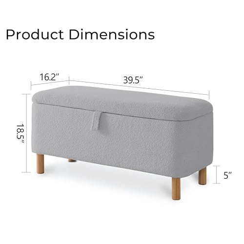 Boucle Storage Ottoman Bench for Bedroom end of Bed, Sherpa Upholstered Shoe Seat Storage Beach for Entryway Bed Foot, Rectangle Cushion Padded Blanket Chest Cute for Living Room, Grey