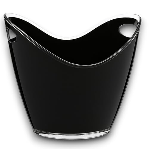 Secchiello per Ghiaccio in Plexiglass Nero Ovale 27x20x19 cm fino a 2 Bottiglie Cestello Portaghiaccio bouquet Spumanteria Champagneria in Plastica Acrilico Trasparente bar, discoteca, ristorante