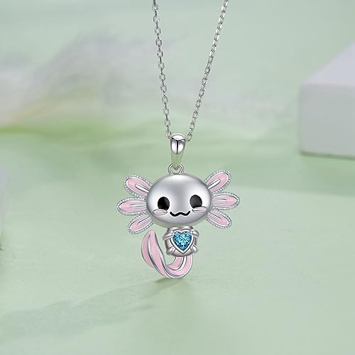 Image of Axolotl Necklace 925 Sterling Silver Axolotl Pendant Cute Animal Jewelry Gift for Women