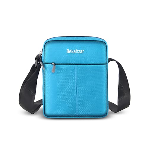 Image of Bekahizar Dog Treat Pouch, Dog Walking Bag with Shoulder Strap, Multiple Pockets for Outdoor Travel (Blue)