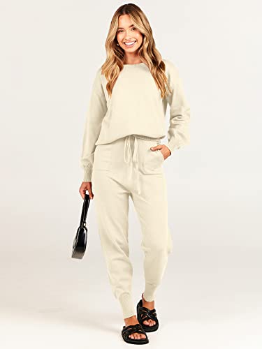Anrabess Women Two-Piece Sweater Outfits Sets Lounge Comfy Sets Long Sleeve Pants With High Waisted Apricot B4Ci02-Fenxing-M #TOP7