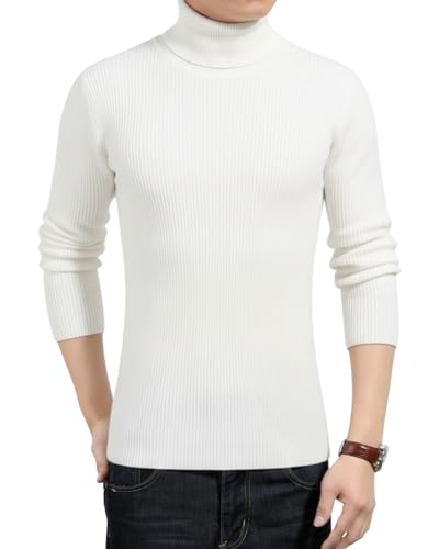 [ベンケ] 【チクチクしないニット】 セーター メンズ タートルネック 無地 カジュアル 長袖 ニット ビジネス 春服 タートルネックセーター (ホワイト M)の商品画像（Amazon）