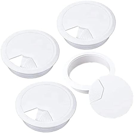 4 Pieces White Desk Grommet, 60mm (2.4 inch) Plastic Desk Cable Grommet Cord PC Computer Wire Cable Hole Cover Desk Cable Tidy Hole Cover for Home Office