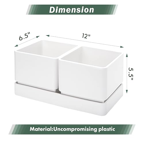 D'vine Dev Indoor Herb Garden Planter Set, Plastic Windowsill Plant Pots with Drainage and Saucer, Indoor Succulent Cactus Vegetable Pot for Balcony, Office, Garden, White, Set of 1, 76-Q-A-1 by D'vine Dev - Used condition - Image 3