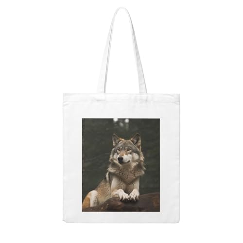 Gray Wolf Large Canvas Tote Bag Cute Travel Shoulder Bag Reusable Washable Shopping Grocery Bags For Women Men
