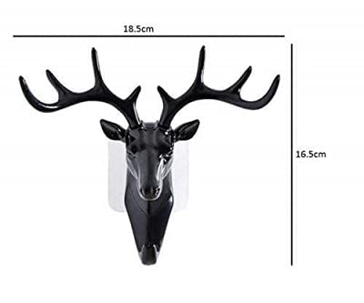Image of Decorative Deer Head Wall Hook - Antler Design Metal Wall Mounted Hook for Keys, Bags & Towels | Strong Single Hanger for Home, Office & Entryway | Stylish Black Durable Wall Hook
