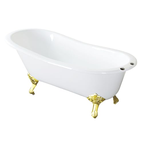 Kingston Brass VCT7D5431B2 Tazatina Clawfoot Tub, White/Polished Brass