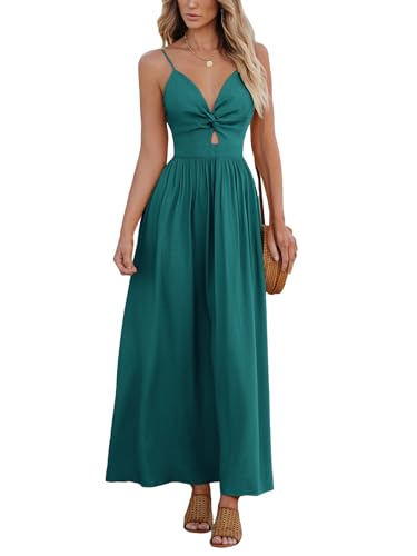 Image of CUPSHE Women Casual Dress Beach Sleeveless V Neck Summer Cutout Spaghetti Straps Formal Maxi Sun Dresses