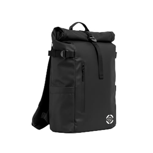 Mochila Roll Top Negra Impermeable Enrollable Expandible 20–25L, Para Hombre y Mujer, Estilo Urbano, Ligera, Bolsillo para Ordenador Portátil, Cinta Trolley, Ideal para Viaje, Universidad y Trabajo