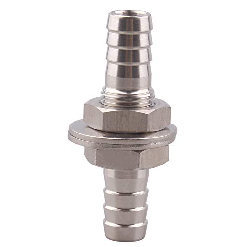 Derpipe Stainless Steel 3/8" Hose Barb, Barbed Thru-Bulk Head , Hex Bulkhead Straight Fitting #TOP1