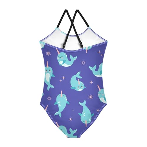 Cute Whale Girls One Piece Swimsuits Narwhal Sport Halter Swimwear Beach Bathing Suit 7-8T Multi2