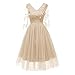 Produktbild JUSTSELL 1950er Kleider für Damen Herbst,Frauen 50er Vintage Retro Kleider 3D-Blumenstickerei Aline Swing Kleid 3/4 Lange Ärmel Brautjungfer Hochzei Kleider V-Ausschnitt Cocktailkleid