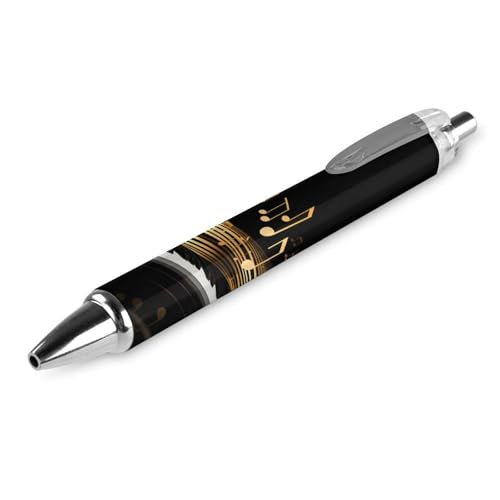 Image of Musical Instrument and Notes Fashion Retractable Ballpoint Pens Black Ink Smooth Writing Silent Click Pen 1 PCS