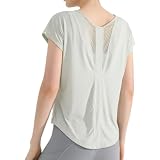 [SLINX] レディース ヨガウェア 半袖 tシャツ トップス ヨガ 薄手 夏 無地 軽量 通気 速乾 メッシュ ゆったり 透け感 長め スポーツシャツ 紫外線対策 フィットネス バレエ ダンス テニス ジム ウェア YDX06 (JP, アルファベット, M, グリーン)