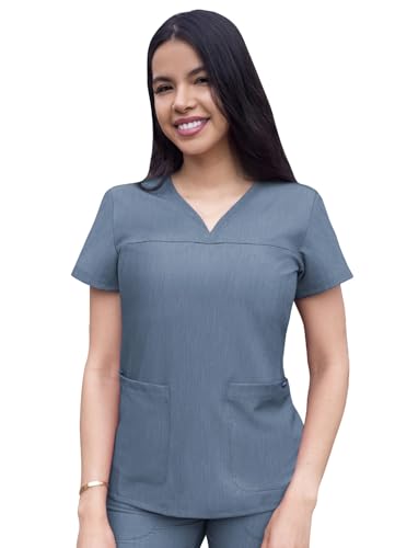 Adar Pro Heather Scrubs for Women - Haut exfoliant à col en V chérie - P4210H - Heather Navy - S