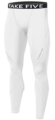 New Men Sports Apparel Skin Tights Compression Base Under Layer Long Pants (XL, NP502 White)