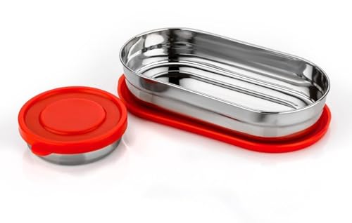 Image of Stainless Steel Lunch Box Combo for Office, School & Travel | Set of 2 Airtight Containers (650ml + 200ml) | Leak-Proof & Durable Food Storage Box for Men & Women - Red