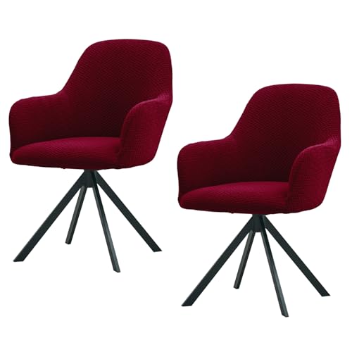 Image of HOKIPO Premium Jacquard Fully Covered Cover for Swivel Dining Chair with Arms, Pack of 2, Burgundy (AR-5356-BRGN*2)