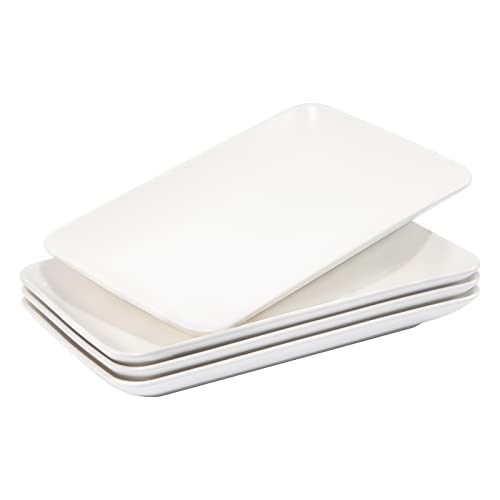 AQUIVER 12" Ceramic Platters - White Rectangle Serving Plates for Party Food Sushi, Fruits, Snacks, Appetizer, Taco, Desserts, Entertaining Guests, Set of 4