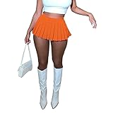 Women's Mini Pleated Skirts Sexy Club Y2k High Wiast Stretchy Tennis Skater A-line Skirt (21653 Orange S)